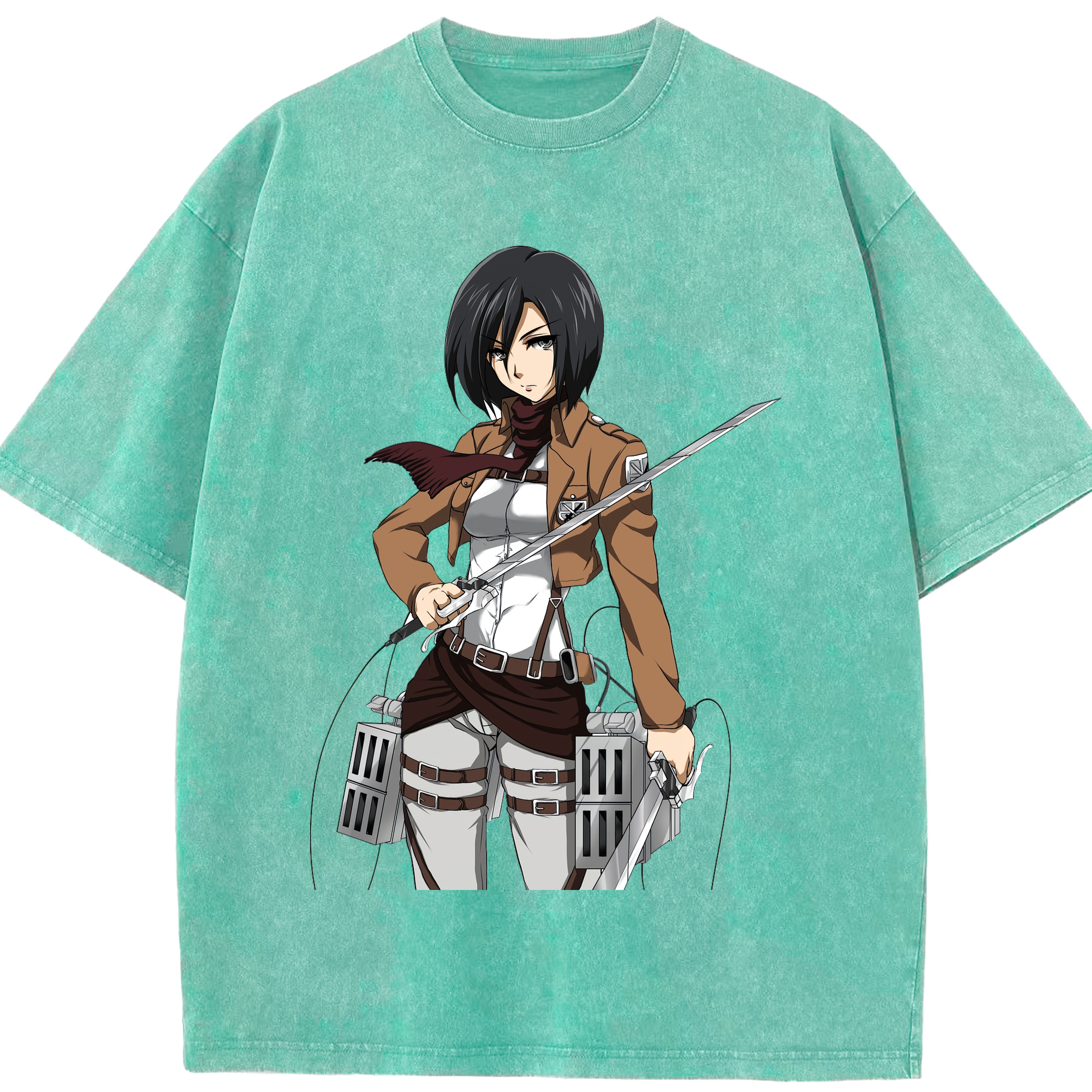 （画像用） 進撃の巨人 ミカサ·アッカーマン Attack on Titan Mikasa Ackerman 綿100% ヴィンテージ風 半袖Tシャツ（フロントプリント）